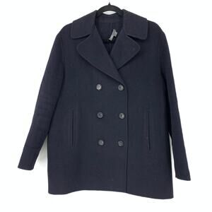Vince Women's Size Small Double Breasted Wool Pea Coat Long Sleeve Navy Blue
